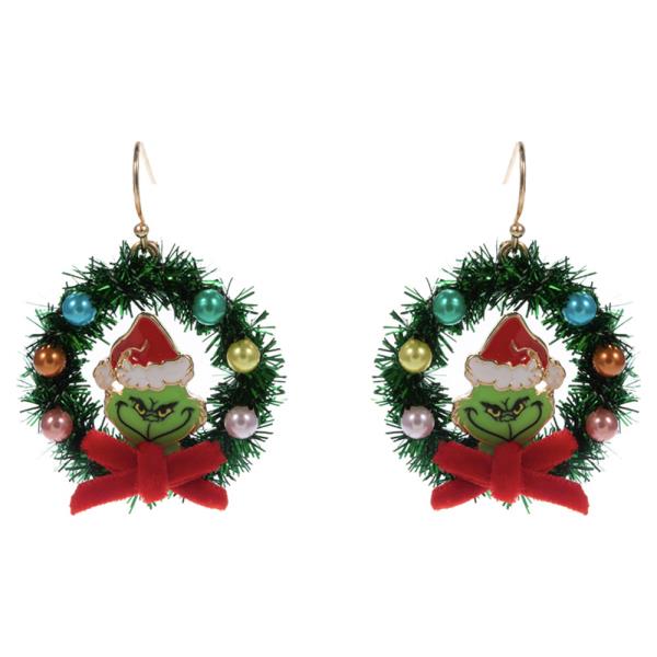 CHRISMAS WREATH GREEN MONSTER DROP EARRING