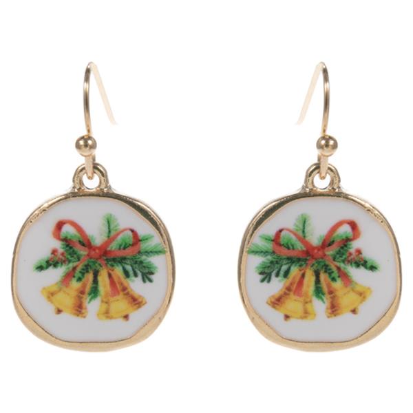 CHRISTMAS BELL  PATTERN ON ROUND SHAPED EARRING