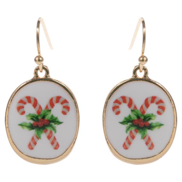 CANDY CANE PATTERN ON OVAL SHAPED EARRING