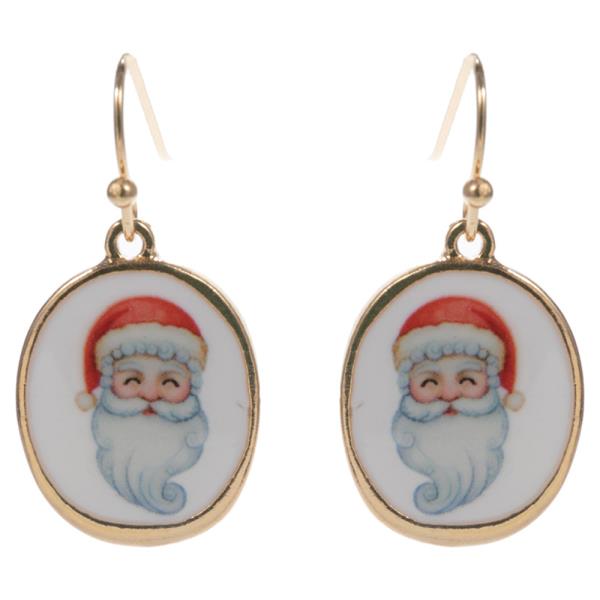 SANTA CLAUS PATTERN ON OVAL SHAPED ENAMEL EARRING