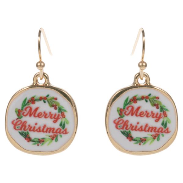 CHRISTMAS WREATH PATTERN ON ROUND SHAPED EARRING