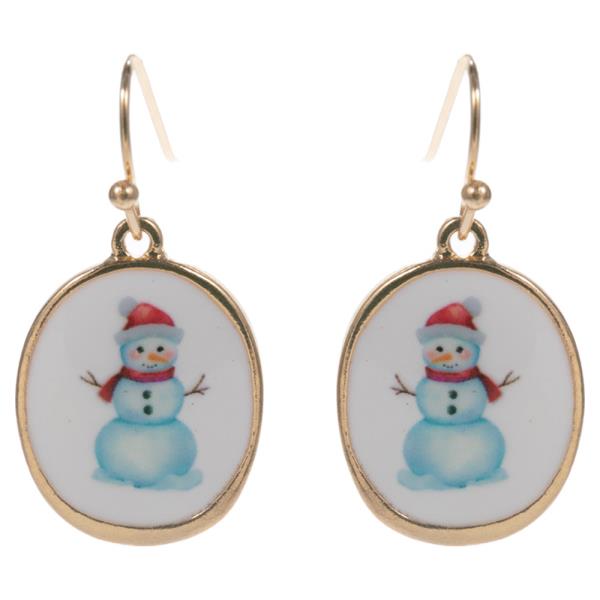 SNOWMAN PATTERN ON OVAL SHAPED ENAMEL EARRING
