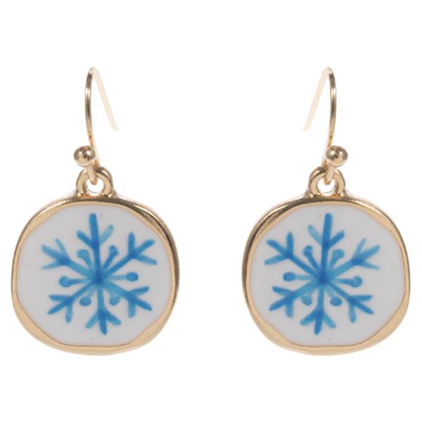 SNOWFLAKE PATTERN ON ROUND SHAPED ENAMEL EARRING