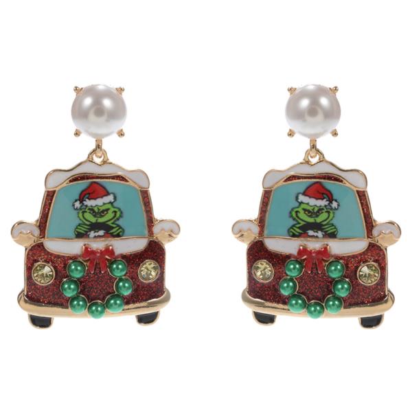CHRISTMAS DECORATED CAR W/ GREEN MONSTER EARRING