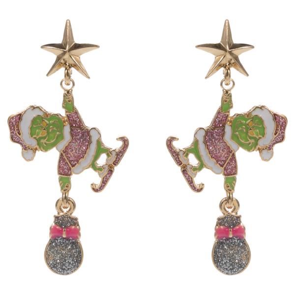 STAR  STEALING  ENAMELED GREEN MONSTER HYPOALLERGENIC DANGLE EARRINGS