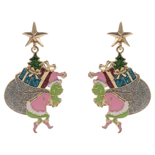GREEN MONSTER SHAPED ENAMEL HYPOALLERGENIC TITANIUM EARRING