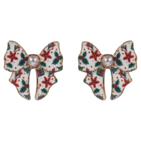 CHRISTMAS BOW PATTERN POST EARRING