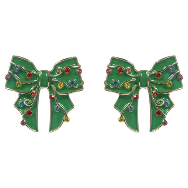 BOW SHAPED ENAMEL W/ CHRISTMAS LIGHTS POST EARRING