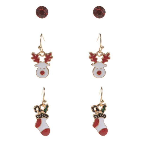 REINDEER, CHRISTMAS SOCKS DANGLE EARRING
