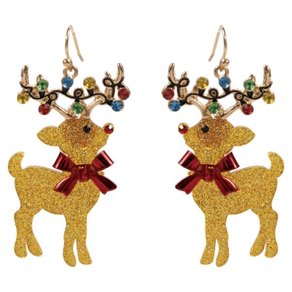 RUDOLPH SHAPED ACETATE W/ WRAPPING CHRISTMAS  POST EARRING