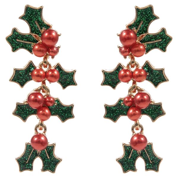 CHRISTMAS HOLLY LEAF SHAPED ENAMEL W/ PEARLS