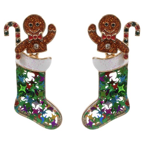 CHRISTMAS STOCKING W/ GINGERBREAD POST EARRING
