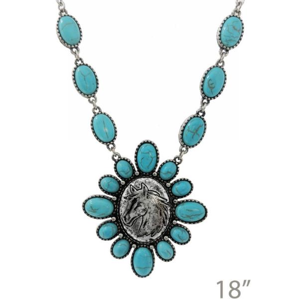 WESTERN SEMI STONE HORSE PENDANT NECKLACE