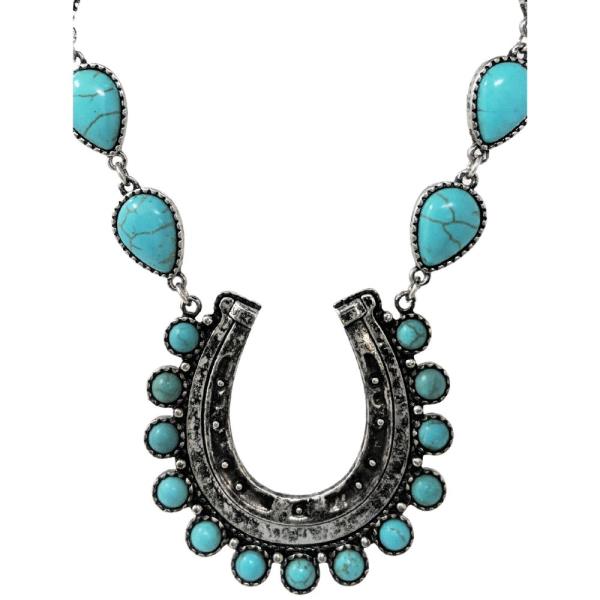 WESTERN SEMI STONE HORSE SHOE PENDANT NECKLACE