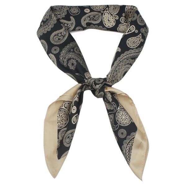 BORDERED SHADOW PAISLEY PRINT SILKY BANDANA SQUARE NECK SCARF