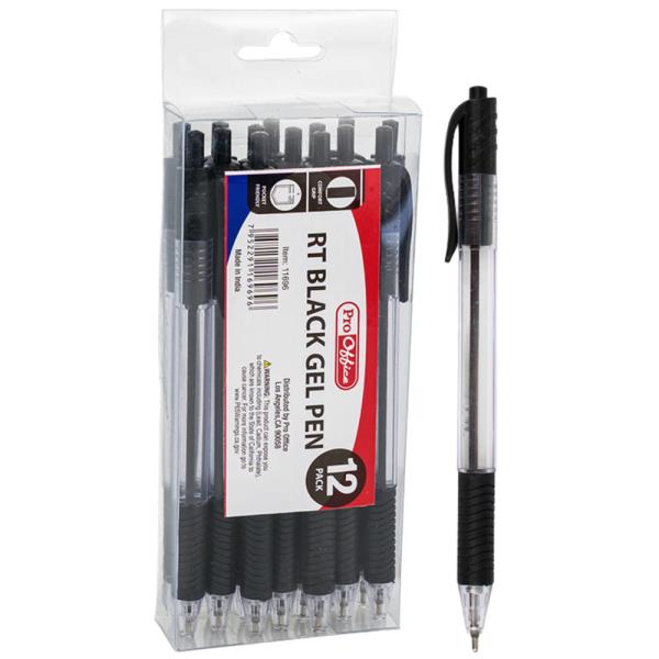 PRO OFFICE RETRACTABLE 12 PACK BLACK GEL PEN