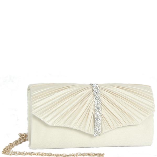 PLEATED EMBELLISHED TRIM DESIGN EVENING CLUTCH BAG