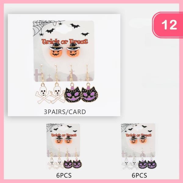 HALLOWEEN CAT SULL PUMPKIN EARRING SET (12 UNITS)