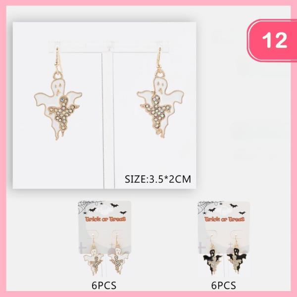 HALLOWEEN RHINESTONE GHOST DANGLE EARRING (12 UNITS)