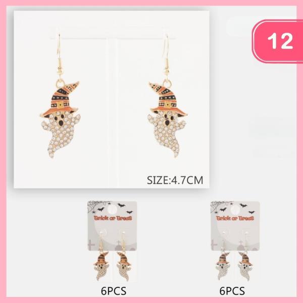 HALLOWEEN RHINESTONE GHOST DANGLE EARRING (12 UNITS)