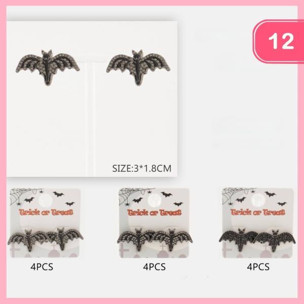 HALLOWEEN RHINESTONE BAT POST EARRING (12 UNITS)