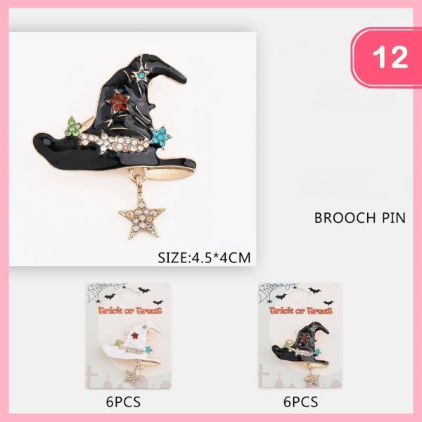 HALLOWEEN RHINESTONE WITCH HAT BROOCH (12 UNITS)