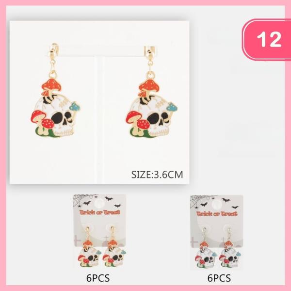 HALLOWEEN SKULL MUSHROOM EARRING (12 UNITS)