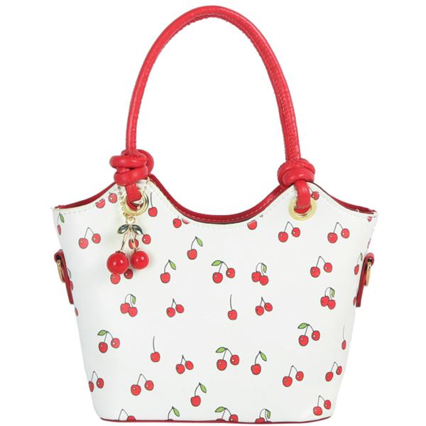 CHERRY PRINT HANDLE TOTE BAG
