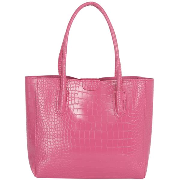 CROC COLOR TEXTURED SHOULDER TOTE BAG