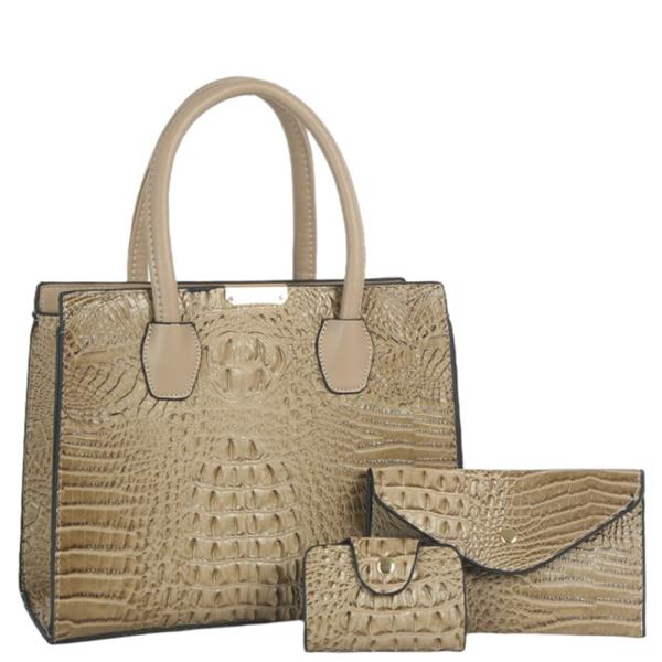 3IN1 CROC TEXTURE TOTE BAG W CLUTCH AND COIN PURSE SET