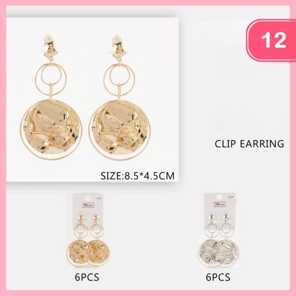 METAL DANGLE CLIP ON EARRINGS (12 UNITS)