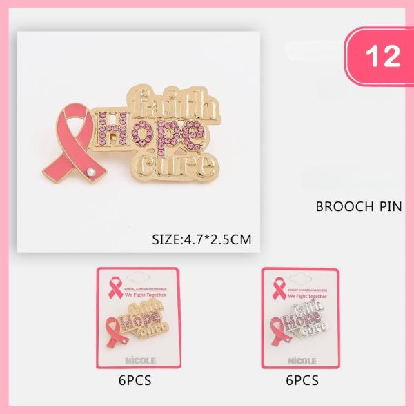 HOPE RIBBON BREAST CANCER AWARENESS BROOCH (12 UNITS)