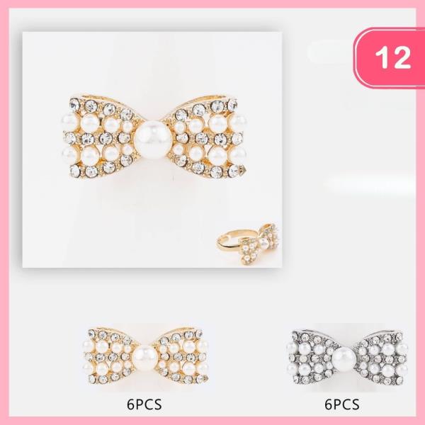 RHINESTONE PEARL BOW RING (12 UNITS)