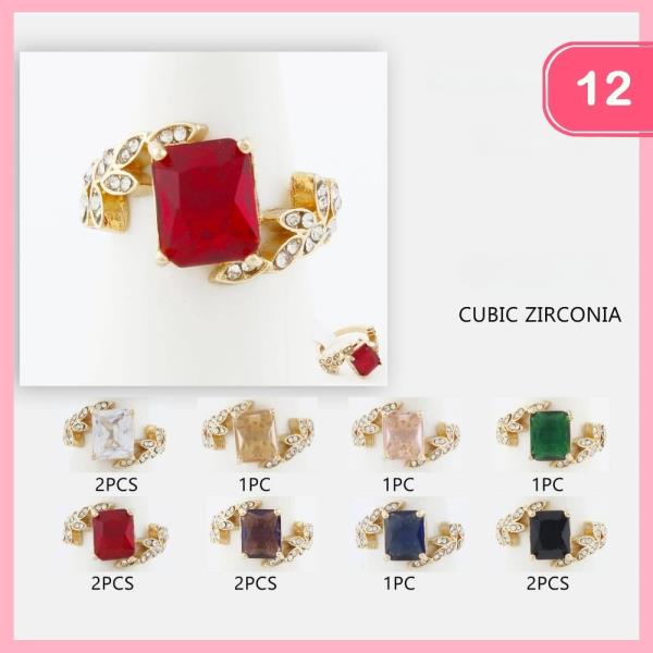 EMERALD CUT CZ LEAF MOTIF RING (12 UNITS)