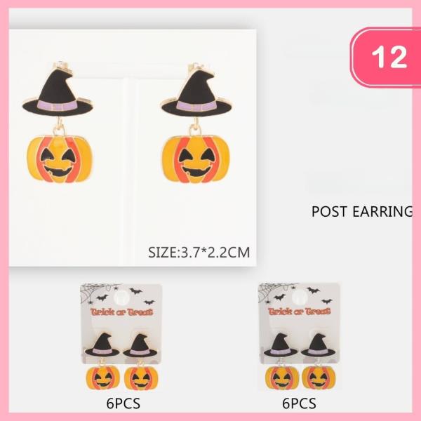 HALLOWEEN WITCH HAT PUMPKIN DANGLE EARRING SET  (12 UNITS)