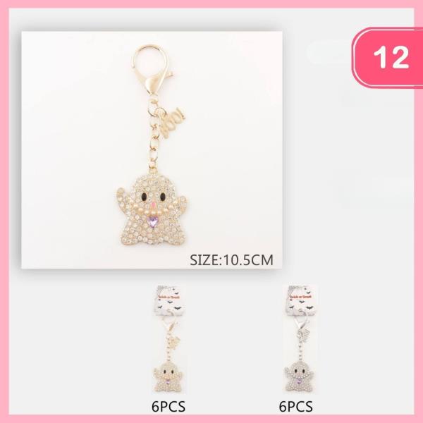 HALLOWEEN RHINESTONE GHOST KEYCHAIN (12 UNITS)