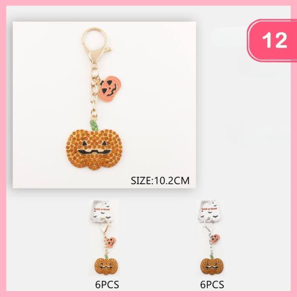 HALLOWEEN RHINESTONE PUMPKIN KEYCHAIN (12 UNITS)