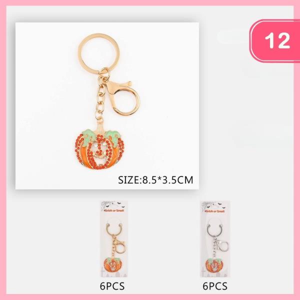HALLOWEEN RHINESTONE PUMPKIN KEYCHAIN (12 UNITS)