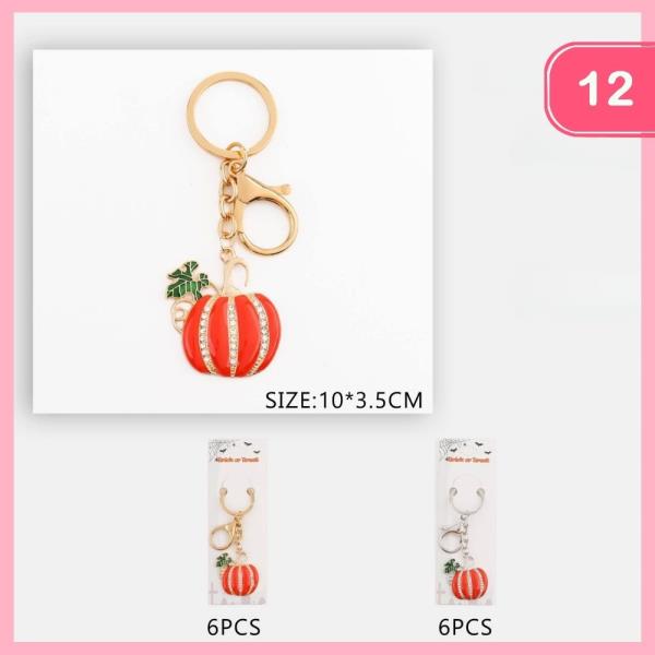 HALLOWEEN RHINESTONE PUMPKIN KEYCHAIN (12 UNITS)