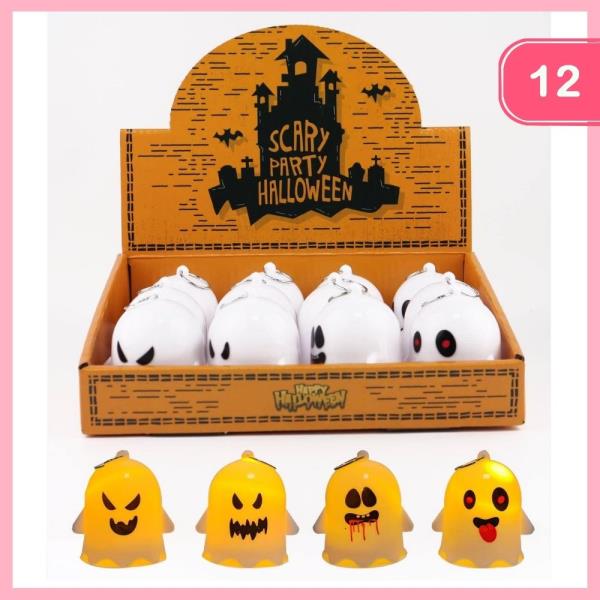 HALLOWEEN LED LIGHT UP GHOST KEYCHAIN (12 UNITS)
