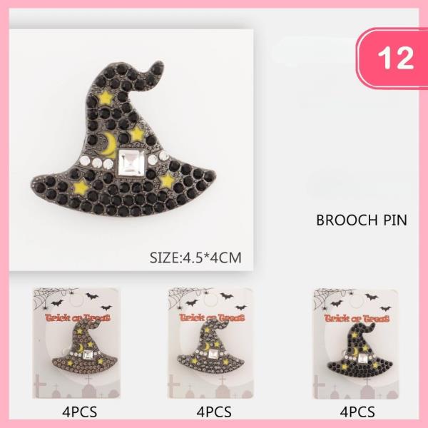 HALLOWEEN RHINESTONE WITCH HAT BROOCH (12 UNITS)