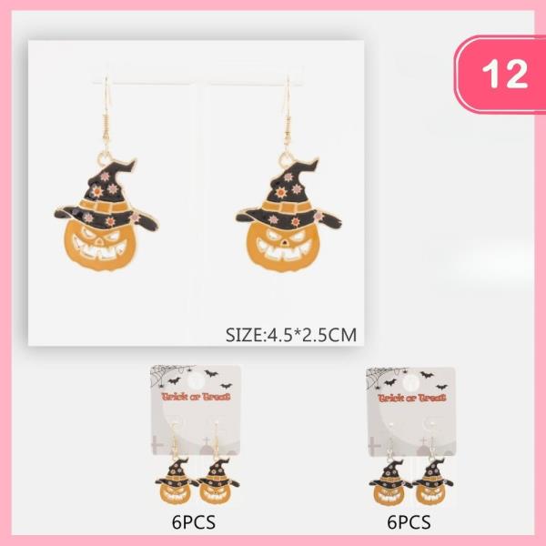 HALLOWEEN PUMPKIN WITCH DANGLE EARRING (12 UNITS)