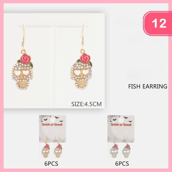 HALLOWEEN RHINESTONE SKULL EARRINGS  (12 UNITS)