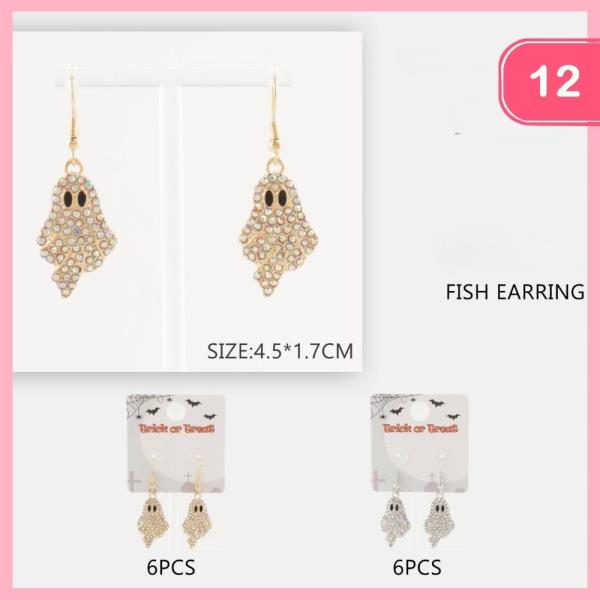 HALLOWEEN RHINESTONE GHOST DANGLE EARRING (12 UNITS)