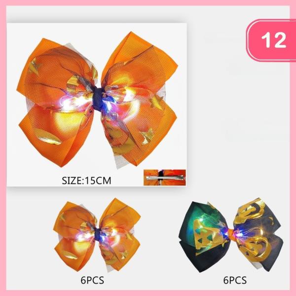 HALLOWEEN RIBBON LED LIGHT UP HAIR BOW (12 UNITS)