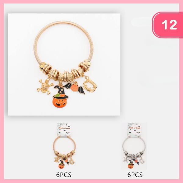 HALLOWEEN PUMPKIN SKULL BAT CHARM BRACELET (12 UNITS)