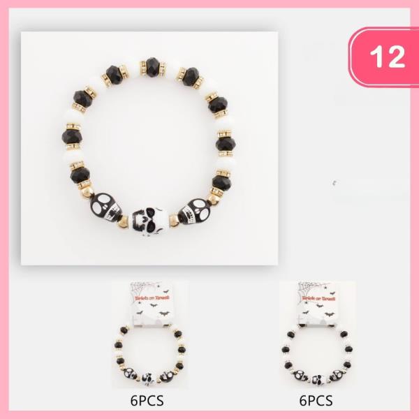 HALLOWEEN BEADED RHINESTONE SKULL  BRACELET (12 UNITS)