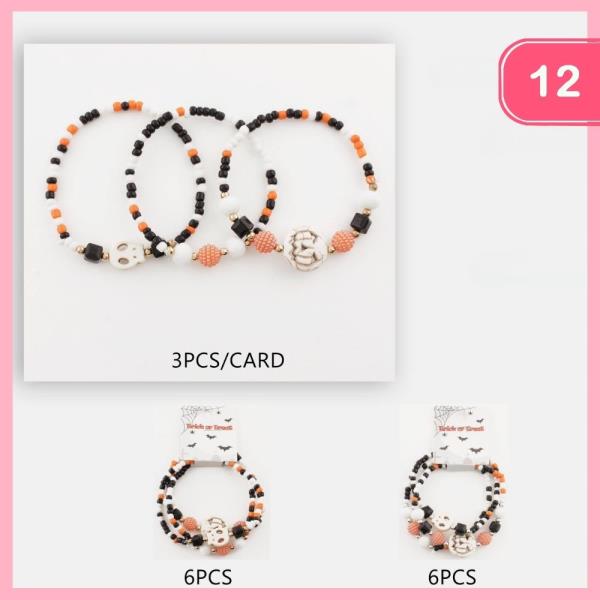 HALLOWEEN BEADED STACKABLE STRETCH BRACELET (12 UNITS)