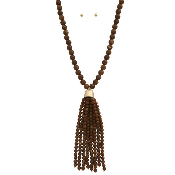 MARBLE BEAD BOLD TASSEL NECKLACE EARRING SET