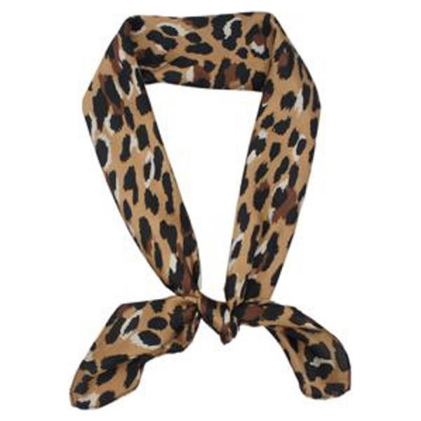 LEOPARD PRINT SILKY BANDANA SQUARE NECK SCARF
